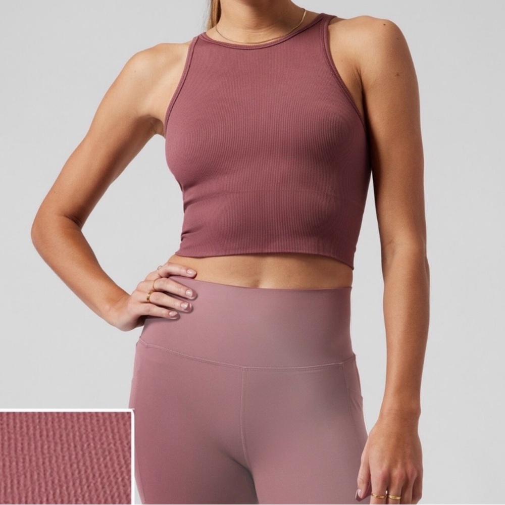 Athleta Aurora Seamless High Neck Strappy Back Bra Dusty Rose S